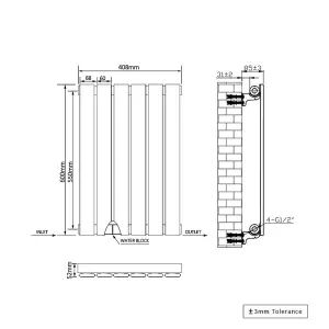 Right Radiators Flat Panel Single Radiator 600x408mm Black