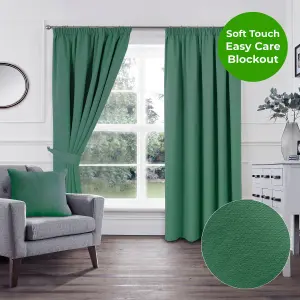 Home Curtains Woven Blockout 65w" x 54d" (165x137cm) Green Pencil Pleat Curtains (PAIR)