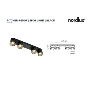 Nordlux Pitcher Kitchen Dining Room 4-Spot Spot Light in Black 65.9cm Length