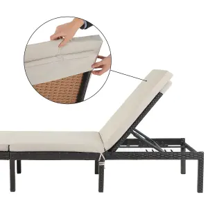 SONGMICS Sun Lounger,  with 5 cm Thick Mattress, Rattan-Like Surface, Reclining Backrest, 198 x 59 x 28 cm, Load Capacity 15