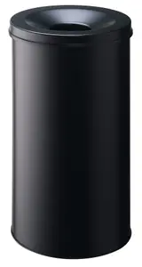 Durable Fire Extinguishing Metal Waste Bin - TUV Certified - 60L - Black