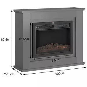 Modern Grey Electric Fireplace with Remote Control, Triangle LED Log Fire, and Stylish Mantle