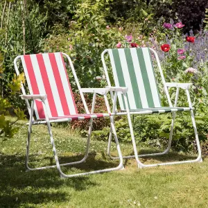 Harbour Housewares - Folding Metal Beach Chairs - Red/Green Stripe - Pack of 4