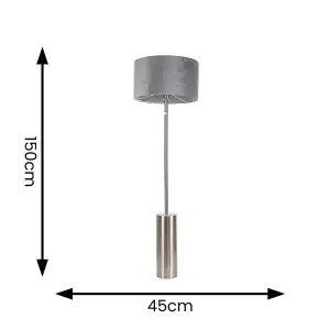 ValueLights Lexy Brushed Chrome Rotary Dimmer Switch Floor Lamp with Grey Drum Shade