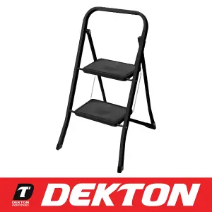 Dekton Folding Metal 2 Step Ladder Portable Wide Steps Non Slip Rubber Safety