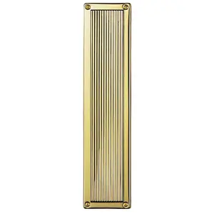 2x Rectangular Reeded Door Finger Plate 305 x 70mm Polished Brass Push Plate