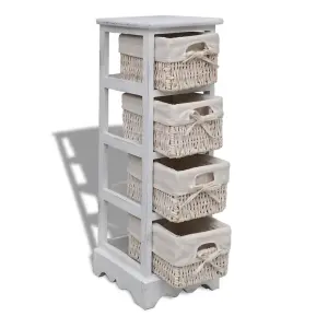 Berkfield Wooden Storage Rack 4 Weaving Baskets White