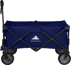 Navy Collapsible Portable Wagon Trolley Folding Wheeled Festival Cart For Camping Beach Outdoor Leisure