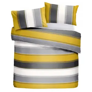 Polyester Striped Duvet Cover Set with Pillowcases Ochre / Super King Duvet Cover