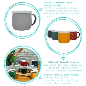 Argon Tableware - Coloured Enamel Belly Mugs - 375ml - Pack of 6 - 3 Colours