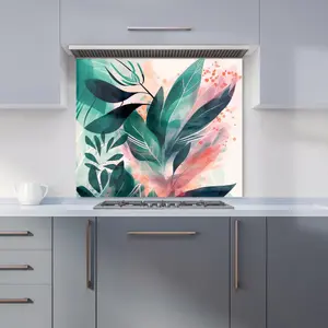 Green Feather leaves Tropical Premium Glass Kitchen Splashback W600mm x H600mm