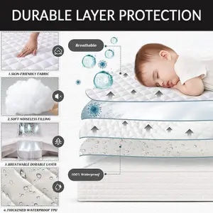 King Elastic Quilted Fitted Mattress Protector, Mattress Cover Stretches up to 30cm Deep, Machine Washable Mattress Topper