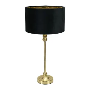 ValueLights Maggie Gold Candlestick Table Lamp with Black Velvet with Gold Inner Lamp Shade