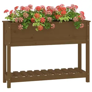 Berkfield Planter with Shelf Honey Brown 111.5x34.5x81 cm Solid Wood Pine