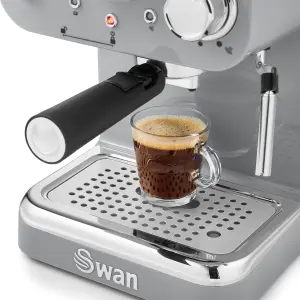 Swan Retro Pump Espresso Coffee Machine, Grey, 15 Bars of Pressure, Milk Frother, 1.2L Tank, SK22110GRN