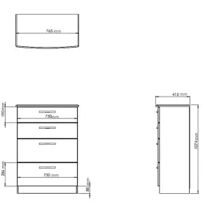 Sussex Ready assembled Grey & oak 4 Drawer Chest (H)1074mm (W)765mm (D)415mm