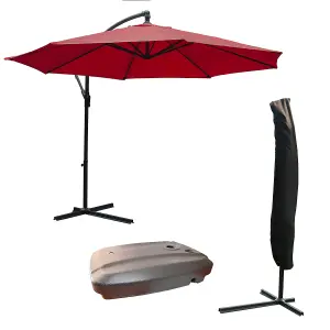 KCT Garden Parasol 3.5m Large Burgundy Cantilever with Protective Cover and Base