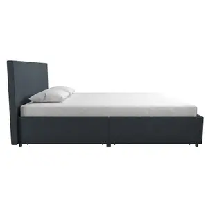 Kelly Bed with Storage Fabric Navy, Double