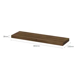 GoodHome Cusko Walnut effect Rectangular Floating shelf (L)80cm x (D)23.5cm