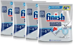 Finish Quantum Infinity Shine Dishwasher Tablets Bulk 120 Tabs Glass Protect - Pack of 4