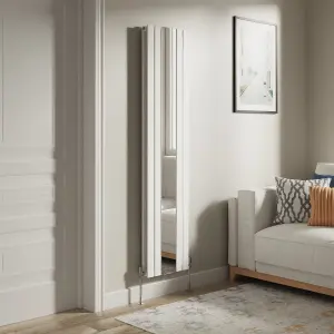 Right Radiators Vertical Radiator Double Flat Panel Central Heating Radiator with Mirror White 1800 x 417mm