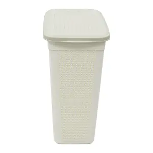 JVL 43L Knit Design Slim Loop Plastic Laundry Basket, White, H:55 x W:46 x D:29cm Approx