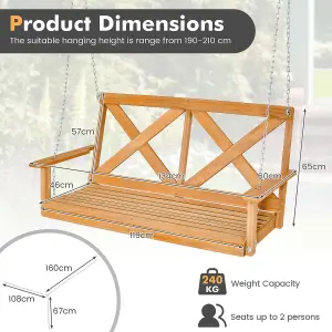 Costway 2-Person Porch Swing Chair Wooden Garden Swing Bench w/ Adjustable Chains