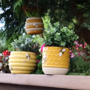 Ceramic Honeybee Pot Planter - Bee Yellow Tree Hanging Planters - Garden Decoration