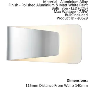 Wall Light Polished Aluminium & Matt White Paint 7.5W LED Bulb Included