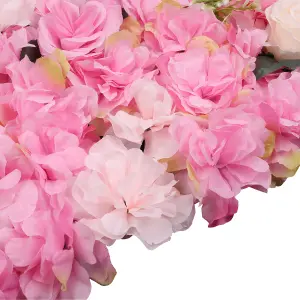 Artificial Flower Wall Backdrop Panel, 60cm x 40cm, Rose Pink with Leaves