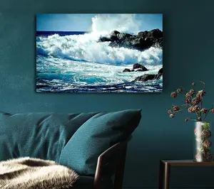 Waves Crashing On Rocks Canvas Print Wall Art - Medium 20 x 32 Inches