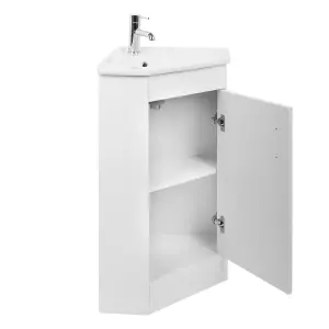 Rinse Bathrooms 550mm White Bathroom Corner Vanity Unit Basin Sink Cabinet Floorstanding Single Door