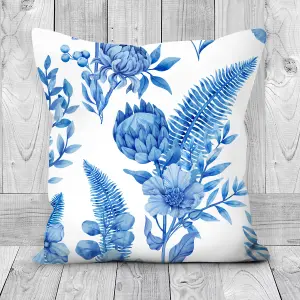 Faux Suede Cushion Indigo Florals Print 45cm x 45cm