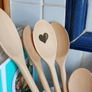 Argon Tableware Wooden Heart Cooking Spoons - 30cm - Pack of 12