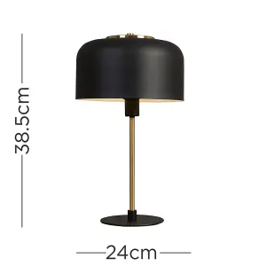 ValueLights Geneva Contemporary Matt Black and Satin Brass Stem Dome Table Lamp