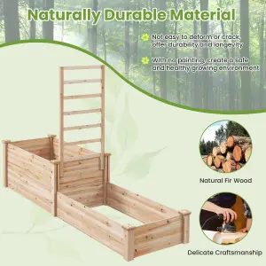 Costway Raised Garden Bed Open Base Wooden Elevated Planter W/ Trellis & 2 Planter Box