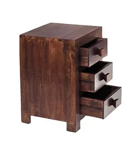 Toko Dark Mango 3 Drawer Bedside - Solid Mango Wood - L40 x W42 x H62 cm