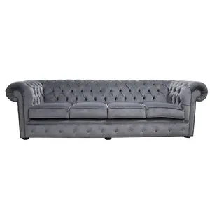 Chesterfield Handmade 4 Seater Sofa Pimlico Carbon Grey Fabric In Classic Style