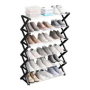 Black 6-Tier Foldable Narrow Space Saving Metal Shoe Rack Shoe Storage for 18 Pairs Shoe Organiser