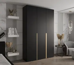 Sleek Inova I Hinged Door Wardrobe H2370mm W1500mm D470mm - Modern Black Finish with Gold Vertical Metal Handles