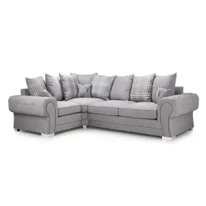 Milan 4 Seater L Shaped Corner Sofa Scatter Back Chesterfield Arms Grey Left Hand Facing