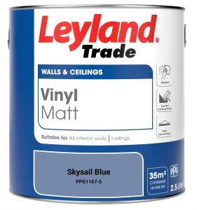 Leyland Trade Vinyl Matt Walls & Ceilings Emulsion Paint Skysail Blue (PPG1167-5) 2.5L