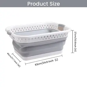 Grey Plastic Foldable Laundry Basket - 39L