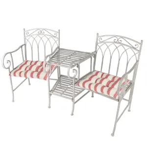 Vintage Grey Arched Outdoor Garden Furniture Companion Seat Bench with Free Set of 2 Red Seat Pad Cushions