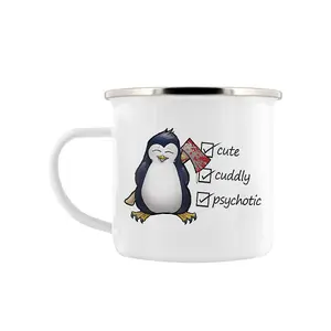 Psycho Penguin Cute Cuddly & Psychotic Enamelled Mug White (One Size)