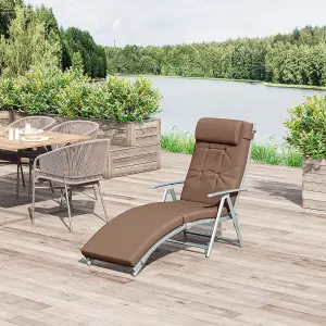 Outsunny Sun Lounger Recliner Foldable Padded Seat Adjustable Texteline Brown