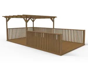 Rectangular pergola and decking kit with balustrade V.11, 2.4m x 4.8m, Rustic brown finish