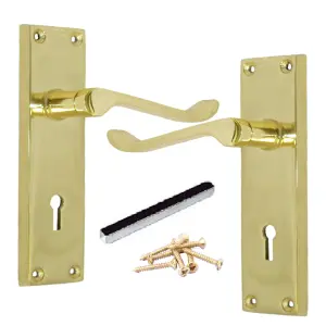 Door Handles Victorian Scroll Lever Lock - Brass 150 x 40mm