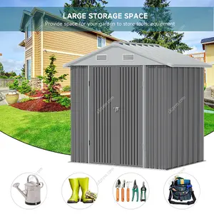 238.8cm W Grey Outdoor Garden Metal Storage Shed with Anti-Corrosion Coating, 8x6 ft