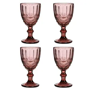 Set of 4 Vintage Luxury Rose Quartz Drinking Wine Glass Wine Goblets 350ml